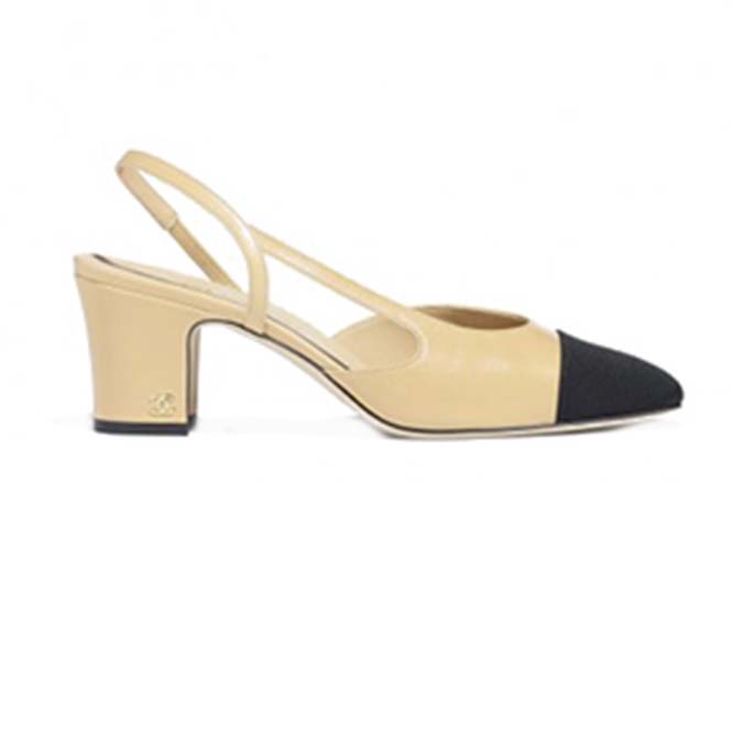 Ch*el slingbacks goatskin & grosgrainbeige & black g31318 y50006 c8378